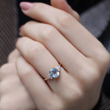 Vintage Lotus Aquamarine & Pırlanta Yüzük - (1)
