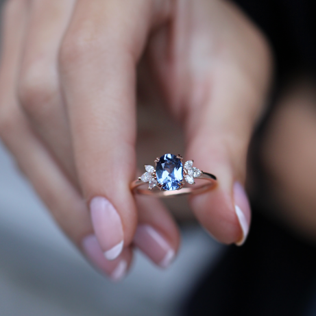 Vintage Lotus Blue Topaz & Pırlanta Yüzük - 