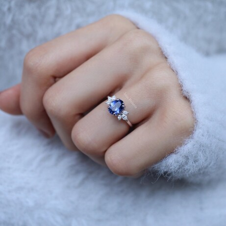 Vintage Lotus Blue Topaz & Pırlanta Yüzük - (1)