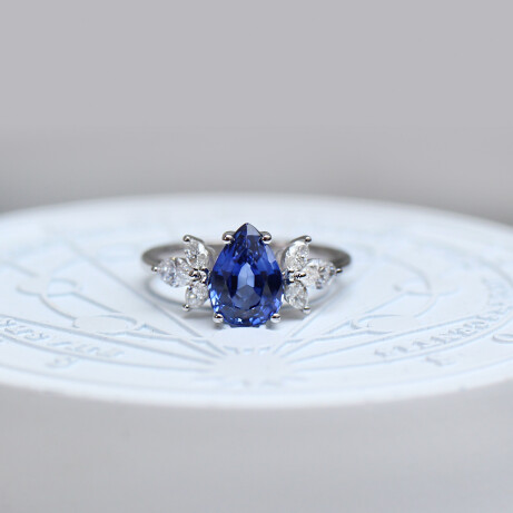 Vintage Lotus Damla Blue Topaz & Pırlanta Yüzük - 