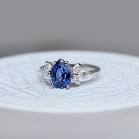 Vintage Lotus Damla Blue Topaz & Pırlanta Yüzük - (1)