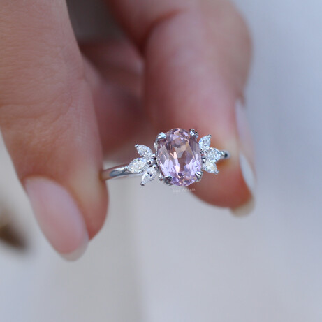 Vintage Lotus Morganite & Pırlanta Yüzük - 