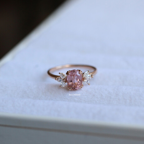 Vintage Lotus Morganite & Pırlanta Yüzük - 