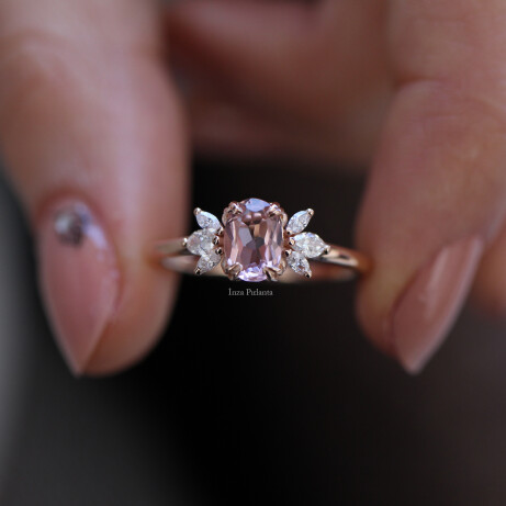 Vintage Mini Lotus Morganite & Pırlanta Yüzük - 