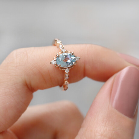 Vintage Mini Selius Blue Topaz & Pırlanta Yüzük - 