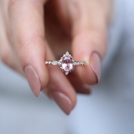Vintage Mini Selius Morganite & Pırlanta Yüzük - 