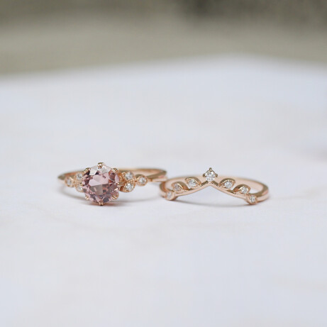 Vintage Morganite & Dal Pırlanta Yüzük - (1)