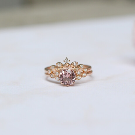 Vintage Morganite & Dal Pırlanta Yüzük - 