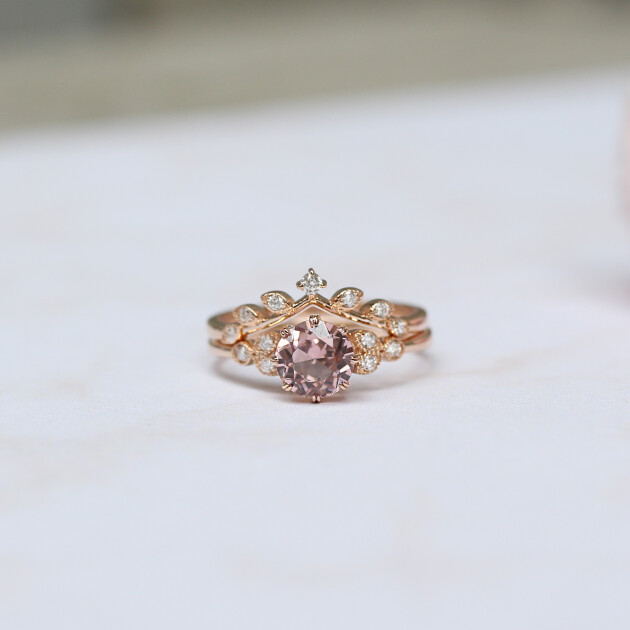 Vintage Morganite & Dal Pırlanta Yüzük - 1