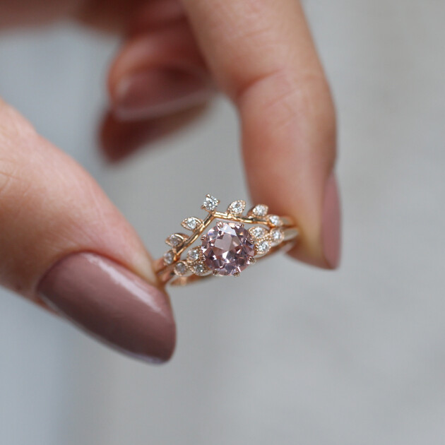Vintage Morganite & Dal Pırlanta Yüzük - 3