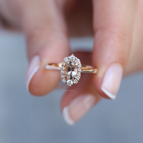 Vintage Özel Tasarım Morganite & Pırlanta Yüzük - 