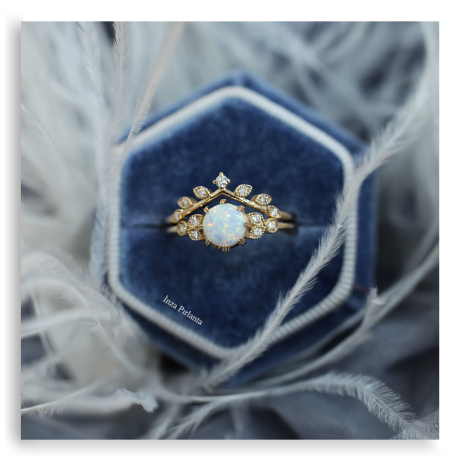 Vintage Opal & Dal Yarım Tur Pırlanta Yüzük - 