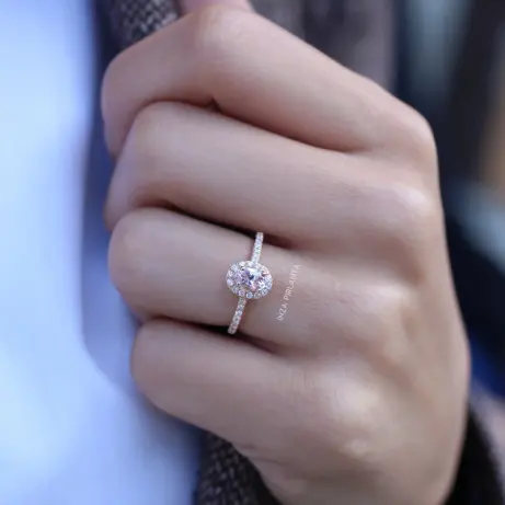 Vintage Oval Morganite & Pırlanta Tektaş Yüzük - (1)
