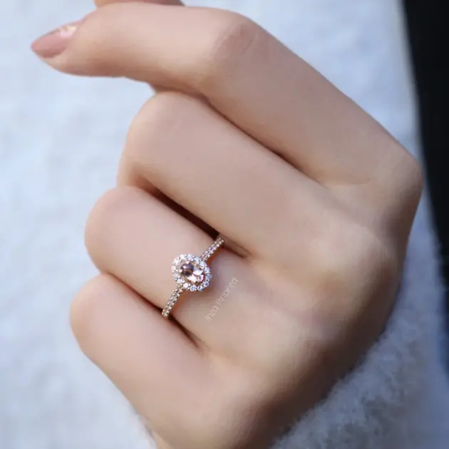 Vintage Oval Morganite & Pırlanta Yüzük - 2