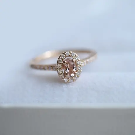 Vintage Oval Morganite & Pırlanta Yüzük - 1