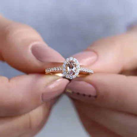 Vintage Oval Morganite & Pırlanta Yüzük - 3