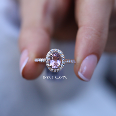 Vintage Oval Morganite & Pırlanta Yüzük - (1)