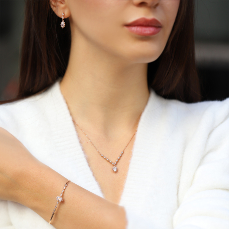 Vintage Özel Tasarım Aria Pırlanta & Beyaz Topaz Set - 