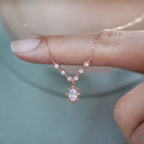 Vintage Özel Tasarım Aria Pırlanta & Beyaz Topaz Kolye - (1)