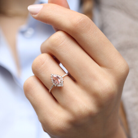 Vintage Özel Tasarım Damla Morganite & Prenses Pırlanta Yüzük - 