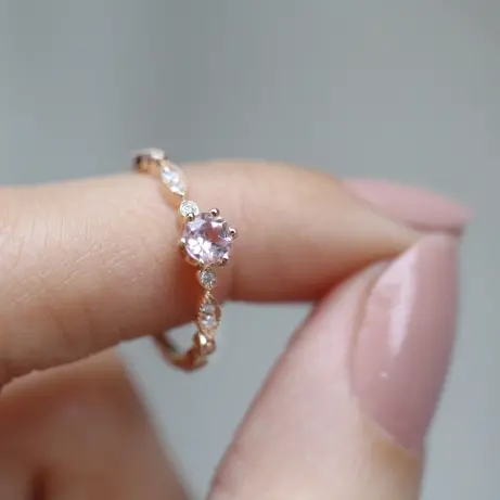 Vintage Özel Tasarım Morganite & Pırlanta Yüzük - (1)