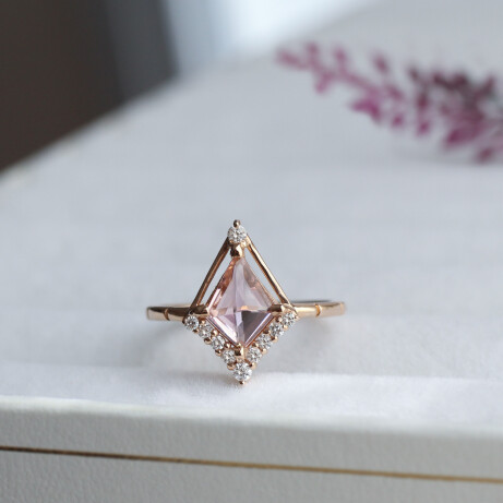 Vintage Özel Tasarım Morganite & Pırlanta Yüzük - 