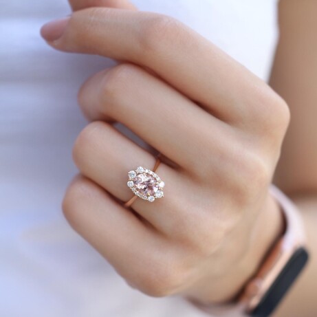 Vintage Özel Tasarım Morganite & Pırlanta Yüzük - (1)