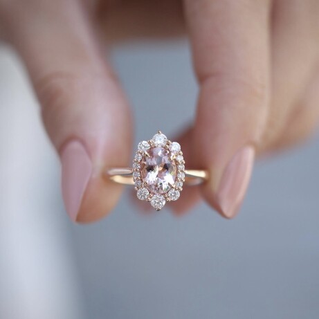 Vintage Özel Tasarım Morganite & Pırlanta Yüzük - 
