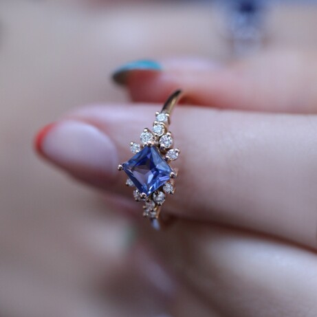 Vintage Prenses Blue Topaz & Pırlanta Yüzük - 