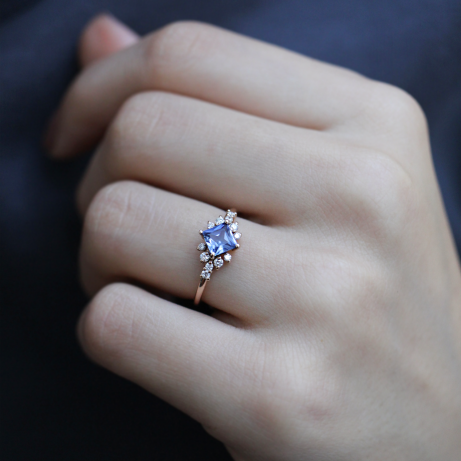 Vintage Prenses Blue Topaz & Pırlanta Yüzük - (1)