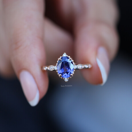 Vintage Selius Büyük Boy Blue Topaz & Pırlanta Yüzük - 