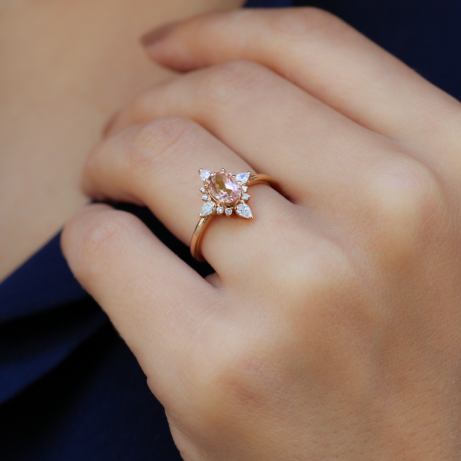 Vintage Selius Morganite & Pırlanta Yüzük - (1)