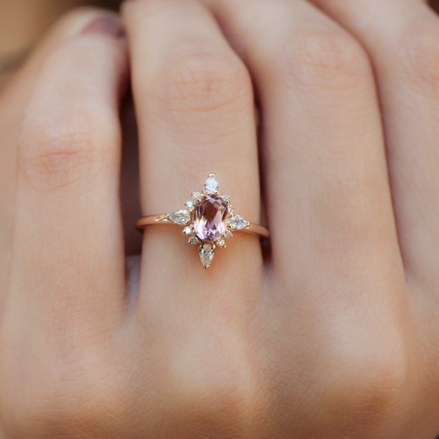 Vintage Selius Morganite & Pırlanta Yüzük - 4