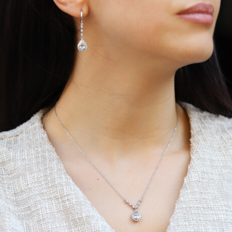 Vintage Tasarım Damla Beyaz Topaz & Pırlanta Set - 