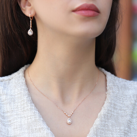 Vintage Tasarım Damla Beyaz Topaz & Pırlanta Set - 