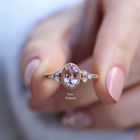 Vintage Tasarım Morganite & Pırlanta Yüzük - 
