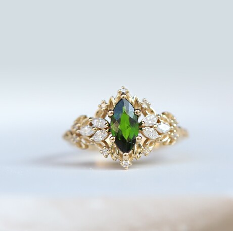 Vintage Vera Pırlanta & Yeşil Topaz Yüzük - 